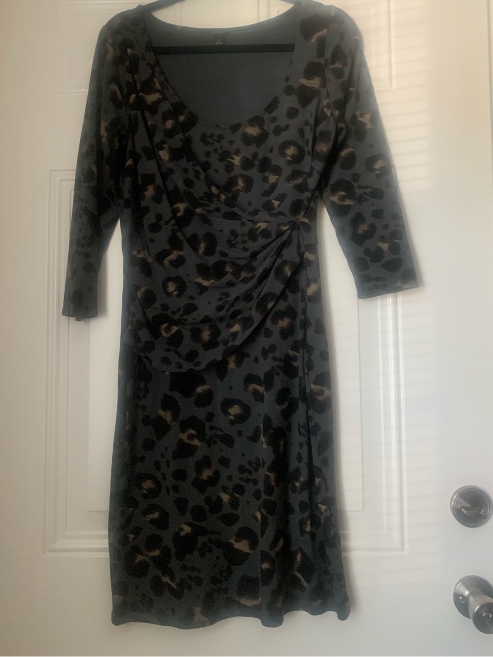 Ann Taylor Gray Leopard Print Faux-Wrap Midi Dress Size M